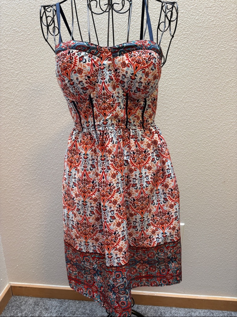 UP by Ultra Pink Spaghetti Strap Red & White Printed Summer Paisley Dress